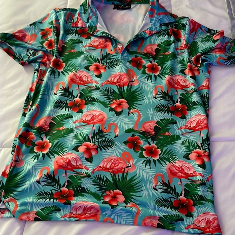 Tropical Flamingo Print Polo Shirtgolf polo
